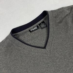 Ping Pullover Sweater Men XL Gray V-Neck Lightweight Golf Embroidered Tight-Knit
